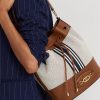 Bolso de mano grande Andie de lona Ralph Lauren para mujer, color tostado/azul marino, con rayas Bolso de mano grande Andie de lona Ralph Lauren para mujer, color tostado/azul marino, con rayas