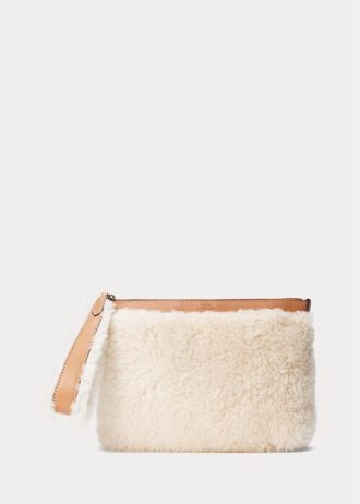 Bolso de mano tipo sobre de piel de oveja Ralph Lauren color miel/crema para mujer