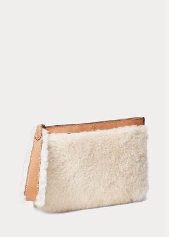 Bolso de mano tipo sobre de piel de oveja Ralph Lauren color miel/crema para mujer