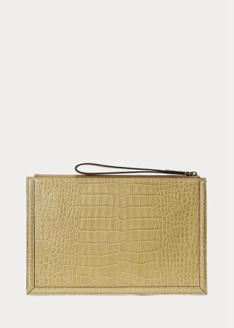 Bolso de mano tipo sobre de piel repujada Ralph Lauren para mujer en color arena