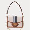 Bolso mediano de lona a rayas Ralph Lauren para mujer, color tostado/azul marino Bolso mediano de lona a rayas Ralph Lauren para mujer, color tostado/azul marino