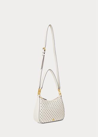 Bolso mediano de piel con lunares Ralph Lauren para mujer en color crema y azul marino francés