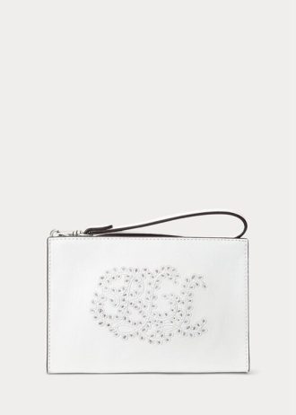 Bolso pequeño de piel con bordado de ojales de Ralph Lauren para mujer, color blanco