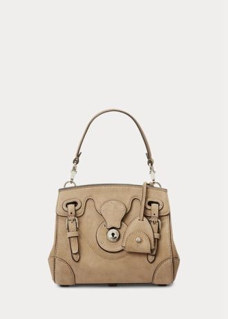 Bolso Ralph Lauren Ricky 18 de ante de becerro suave para mujer en color miel pálido