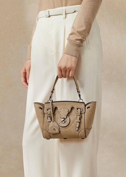 Bolso Ralph Lauren Ricky 18 de ante de becerro suave para mujer en color miel pálido Bolso Ralph Lauren Ricky 18 de ante de becerro suave para mujer en color miel pálido