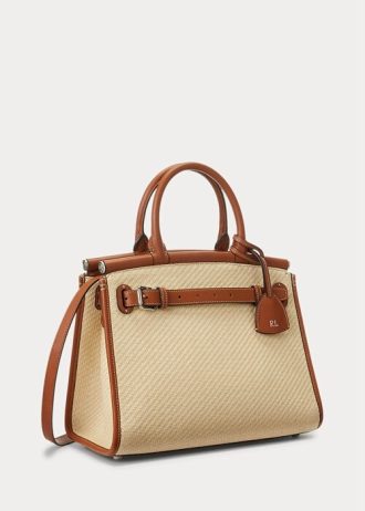 Bolso Ralph Lauren RL50 mediano de rafia y piel de becerro para mujer