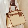 Bolso Ralph Lauren RL50 mediano de rafia y piel de becerro para mujer