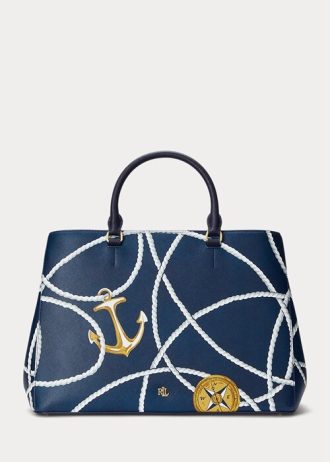 Bolso satchel Hanna grande de piel con estampado de cuerda náutica para mujer de Ralph Lauren