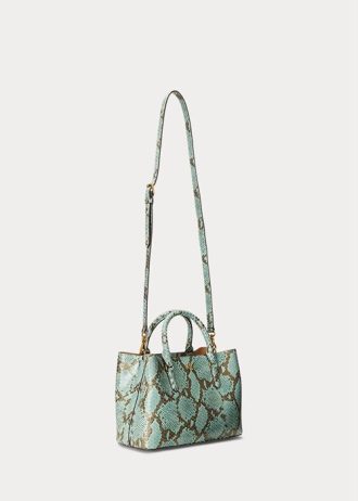 Bolso satchel mediano Marcy de piel sintética de serpiente color turquesa para mujer de Ralph Lauren