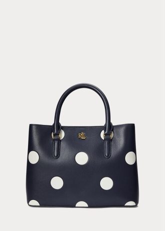 Bolso satchel pequeño Marcy de piel con lunares Ralph Lauren para mujer en azul marino/vainilla refinado