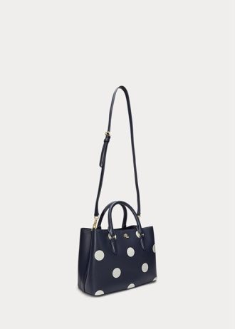 Bolso satchel pequeño Marcy de piel con lunares Ralph Lauren para mujer en azul marino/vainilla refinado