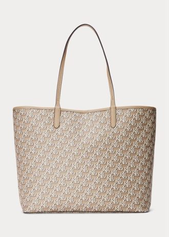 Bolso tote mediano Collins de lona revestida Ralph Lauren para mujer en color camello claro