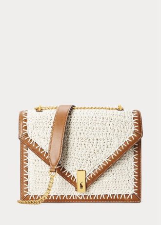 Bolsos cruzados Ralph Lauren Polo ID de crochet con cadena tipo sobre para mujer en color crema pergamino