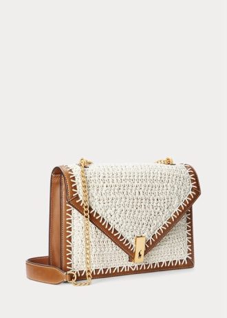 Bolsos cruzados Ralph Lauren Polo ID de crochet con cadena tipo sobre para mujer en color crema pergamino