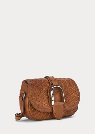 Bolsos de hombro Welington de piel de becerro tejida en marrón Ralph Lauren para mujer