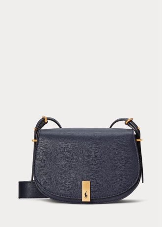 Bolsos de cuero tipo sillín Ralph Lauren Polo ID para mujer en azul marino medianoche
