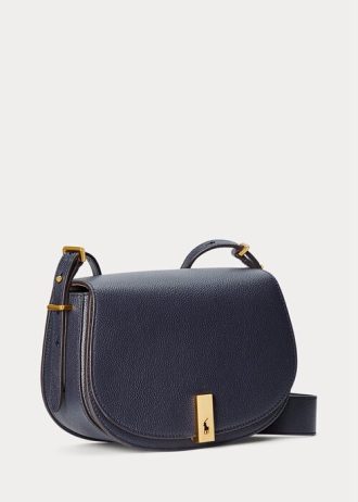 Bolsos de cuero tipo sillín Ralph Lauren Polo ID para mujer en azul marino medianoche