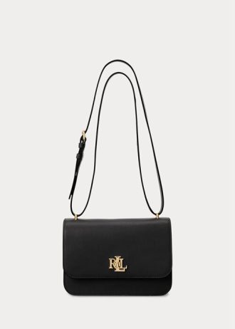 Bolsos de hombro medianos de cuero Ralph Lauren para mujer en color negro