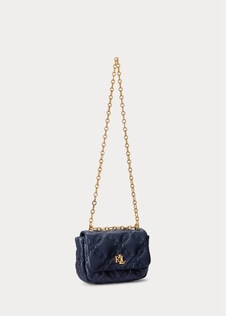 Bolsos de hombro medianos de piel napa acolchada Ralph Lauren para mujer en azul marino refinado