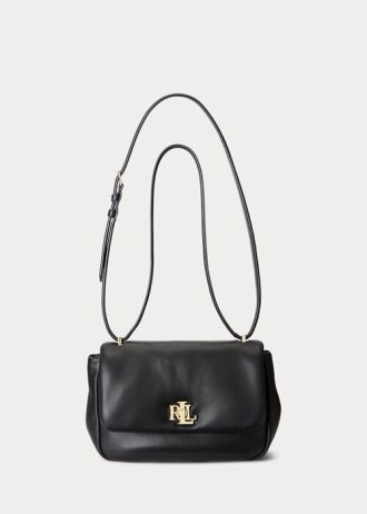 Bolsos de hombro medianos de piel napa Ralph Lauren para mujer, color negro