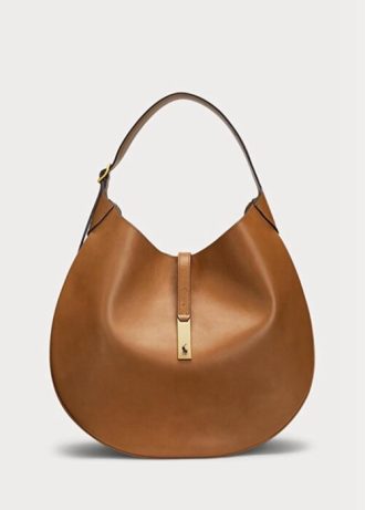 Bolsos de hombro medianos Ralph Lauren Polo Id de piel de becerro marrón para mujer