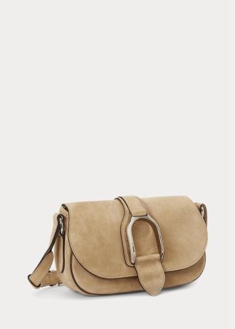 Bolsos de hombro Welington de ante de becerro color caqui para mujer de Ralph Lauren