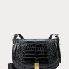 Bolsos de mano negros Ralph Lauren Polo ID con relieve de cocodrilo para mujer