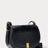 Bolsos de mano negros Ralph Lauren Polo ID con relieve de cocodrilo para mujer