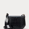 Bolsos de mano negros Ralph Lauren Polo ID con relieve de cocodrilo para mujer