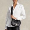 Bolsos de mano negros Ralph Lauren Polo ID con relieve de cocodrilo para mujer