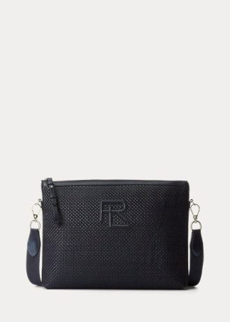 Bolsos de mensajero Ralph Lauren de piel de becerro tejida para hombre en azul marino