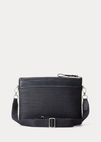 Bolsos de mensajero Ralph Lauren de piel de becerro tejida para hombre en azul marino