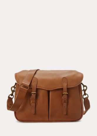 Bolsos de mensajero Ralph Lauren Heritage de piel marrón para hombre