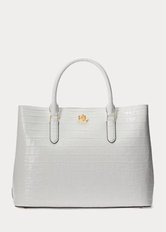Bolsos satchel Marcy grandes de piel repujada Ralph Lauren para mujer en blanco