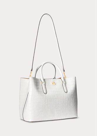 Bolsos satchel Marcy grandes de piel repujada Ralph Lauren para mujer en blanco