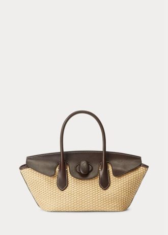 Bolsos satchel medianos Bellport de Ralph Lauren para mujer en cuero y paja natural