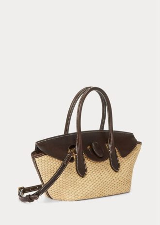 Bolsos satchel medianos Bellport de Ralph Lauren para mujer en cuero y paja natural