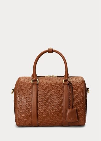 Bolsos satchel medianos Kaden de piel con relieve Ralph Lauren para mujer, en color tostado/beige