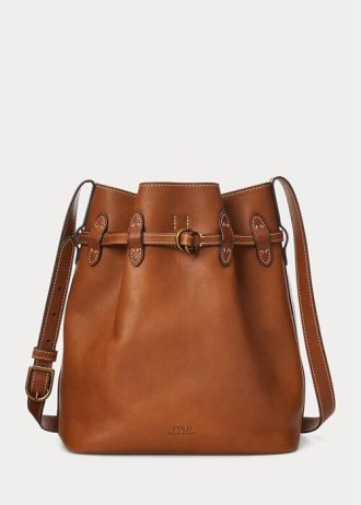 Bolsos tipo cubo Bellport grandes de cuero Ralph Lauren para mujer de Cuoio