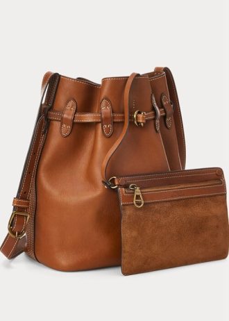 Bolsos tipo cubo Bellport grandes de cuero Ralph Lauren para mujer de Cuoio