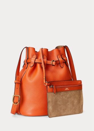 Bolsos tipo cubo medianos Bellport de cuero Ralph Lauren para mujer en color naranja atardecer
