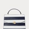Bolsos tipo satchel medianos Farrah de piel a rayas Ralph Lauren para mujer, con diseño refinado en azul marino y blanco Bolsos tipo satchel medianos Farrah de piel a rayas Ralph Lauren para mujer, con diseño refinado en azul marino y blanco