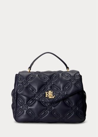 Bolsos tipo satchel medianos Farrah de piel acolchada Ralph Lauren para mujer en azul marino refinado