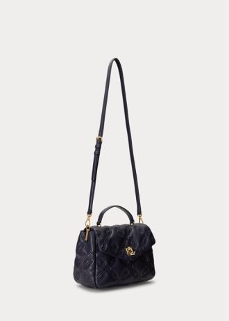 Bolsos tipo satchel medianos Farrah de piel acolchada Ralph Lauren para mujer en azul marino refinado