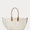 Bolsos tote Bellport grandes de crochet con ribete de cuero de Ralph Lauren para mujer en color crema pergamino Bolsos tote Bellport grandes de crochet con ribete de cuero de Ralph Lauren para mujer en color crema pergamino