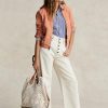 Bolsos tote Bellport grandes de crochet con ribete de cuero de Ralph Lauren para mujer en color crema pergamino Bolsos tote Bellport grandes de crochet con ribete de cuero de Ralph Lauren para mujer en color crema pergamino
