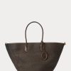 Bolsos tote Bellport grandes de paja con ribete de cuero de Ralph Lauren para mujer en color chocolate Bolsos tote Bellport grandes de paja con ribete de cuero de Ralph Lauren para mujer en color chocolate