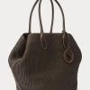 Bolsos tote Bellport grandes de paja con ribete de cuero de Ralph Lauren para mujer en color chocolate Bolsos tote Bellport grandes de paja con ribete de cuero de Ralph Lauren para mujer en color chocolate