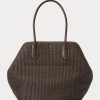 Bolsos tote Bellport grandes de paja con ribete de cuero de Ralph Lauren para mujer en color chocolate Bolsos tote Bellport grandes de paja con ribete de cuero de Ralph Lauren para mujer en color chocolate