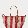 Bolsos tote Bellport grandes de tejido a rayas de Ralph Lauren para mujer en color rubí/natural Bolsos tote Bellport grandes de tejido a rayas de Ralph Lauren para mujer en color rubí/natural